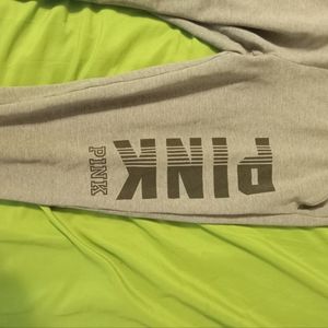 Pink grey sweatpants.